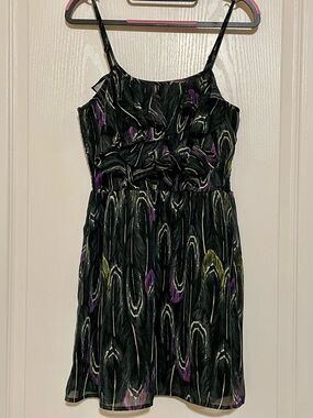 Dark Ruffle Patterned Dress M